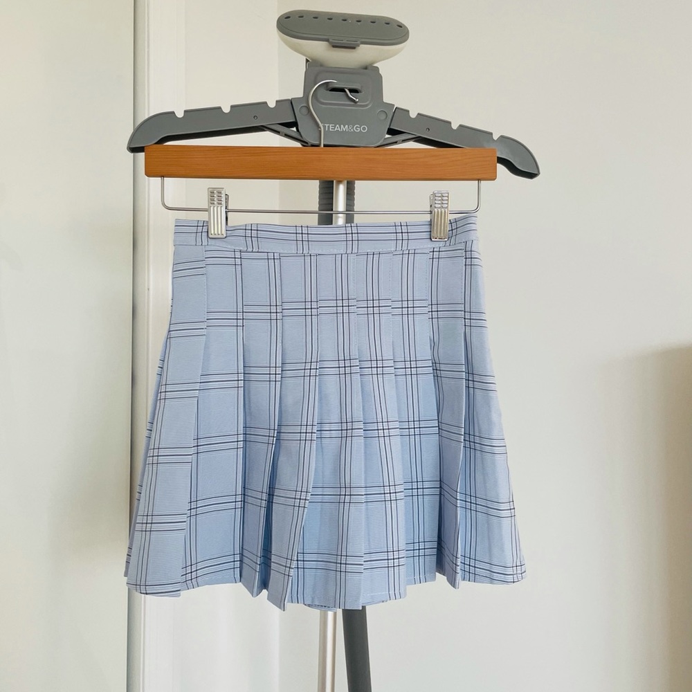 Brand new! Princess Polly NO BOUNDARIES MINI SKIRT- baby blue check pleated
